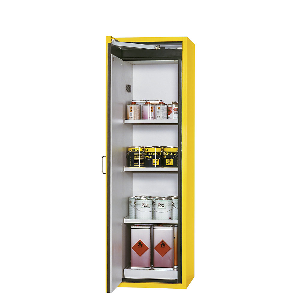 asecos Fire resistant hazardous goods storage cupboard, type 90, 1 door, external HxWxD 1968 x 600 x 615 mm, yellow, powder-coated