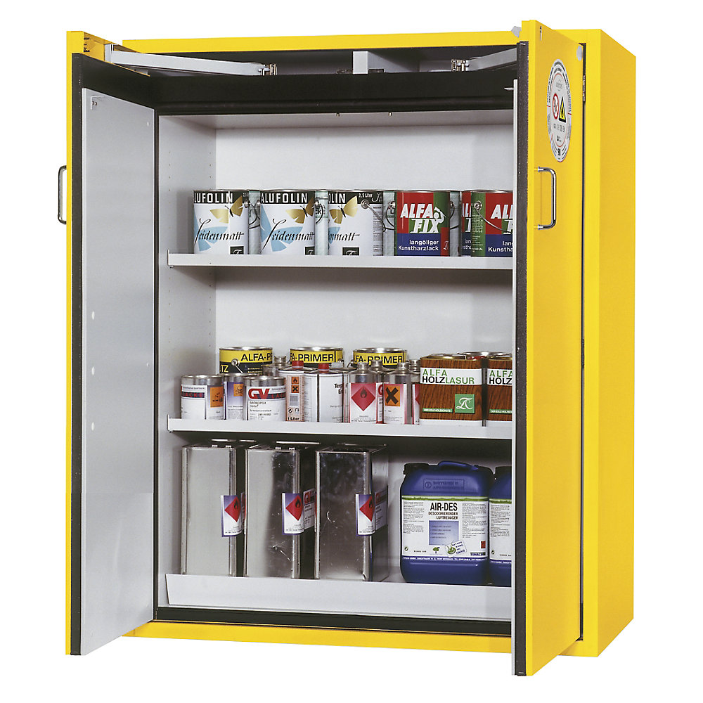 asecos Fire resistant hazardous goods storage cupboard, type 90, 2 door, external HxWxD 1298 x 1200 x 615 mm, yellow, powder-coated