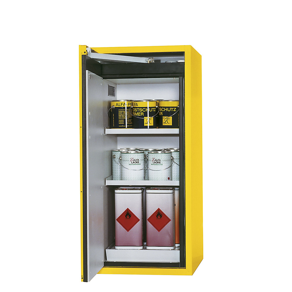 asecos Fire resistant hazardous goods storage cupboard, type 90, 1 door, external HxWxD 1298 x 600 x 615 mm, yellow, powder-coated