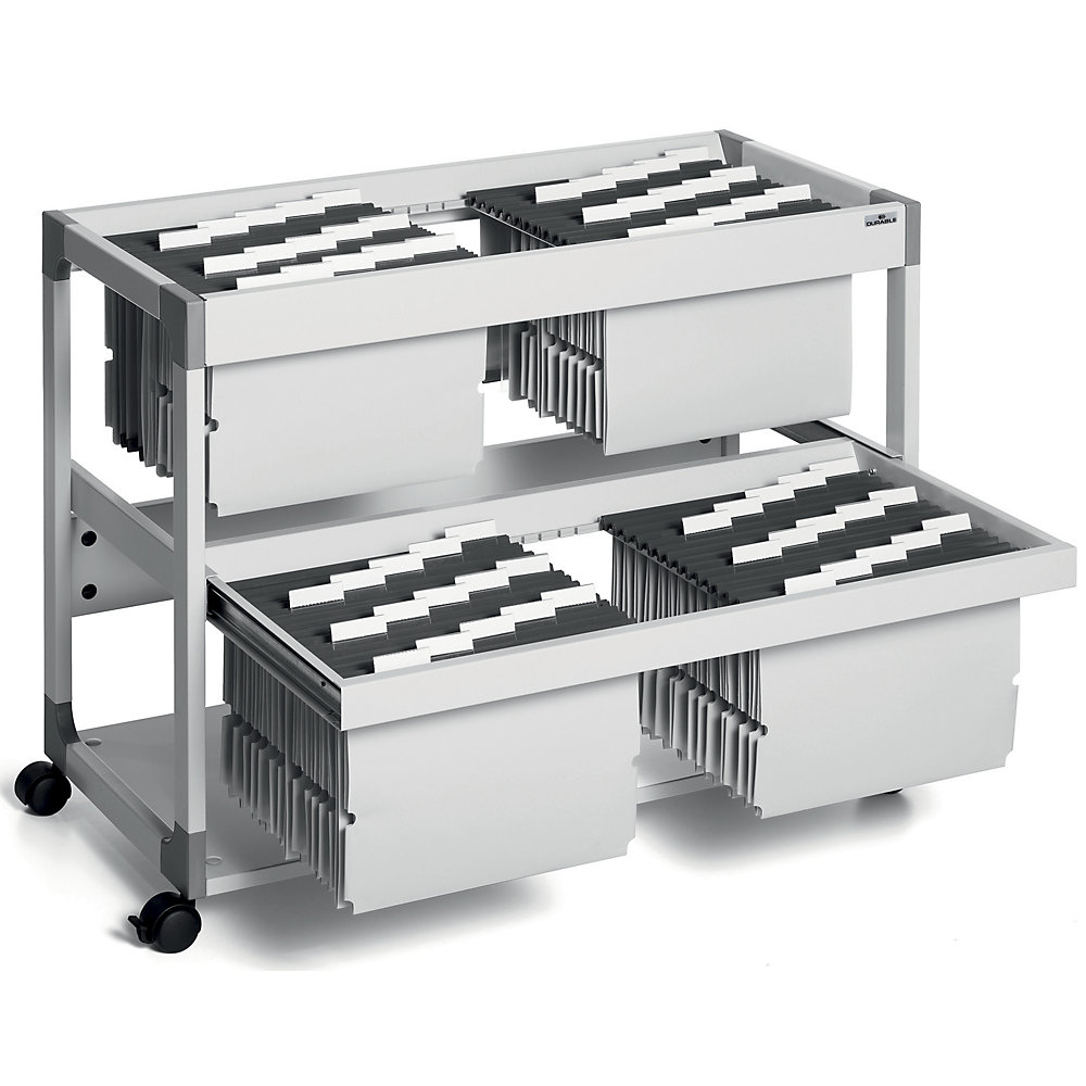 DURABLE MULTI DUO suspension file trolley, for 200 files, 2 shelves with drawer, light grey