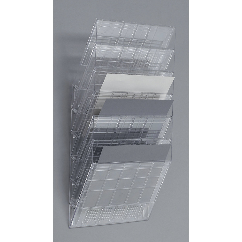 DURABLE Wall mounted brochure racks, landscape format, 6 x A4, pack of 2, transparent