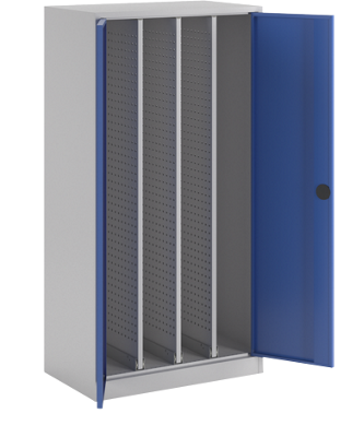 Vertikalauszugschrank, ohne Trennwand, Auszüge, lichtgrau / enzianblau