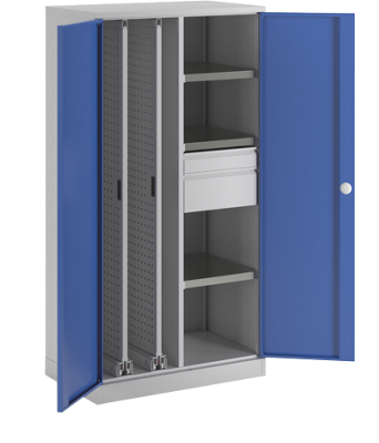 Vertikalauszugschrank, mit Trennwand, 2 Auszüge, lichtgrau / enzianblau - Vertikalauszugschrank, mit Trennwand, 2 Auszüge, lichtgrau / enzianblau - 1