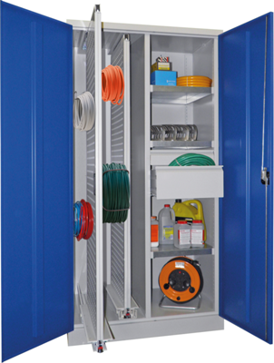 Vertikalauszugschrank, mit 2 Auszügen und 3 Fachböden, lichtgrau - Vertikalauszugschrank, mit 2 Auszügen und 3 Fachböden, lichtgrau / enzianblau - 3