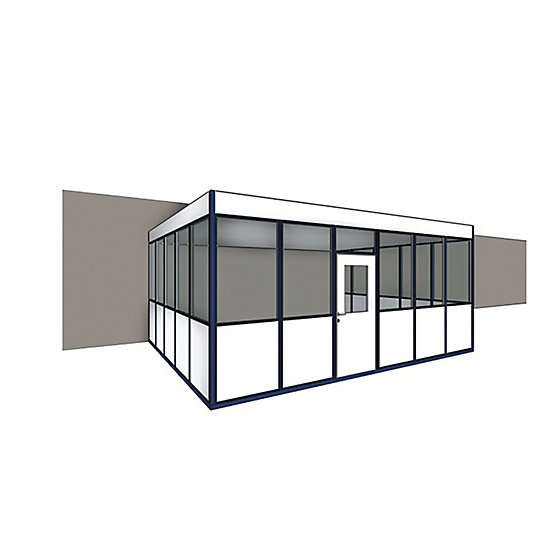 Hallenbüro, 3-seitig, zur Montage an Wand, Außen-B 3100mm, Außen-L - 1