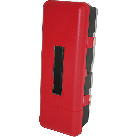 Feuerlöscherbox, schwarz/rot, für Löscher 9 kg, H x B x T 865x335x240 mm