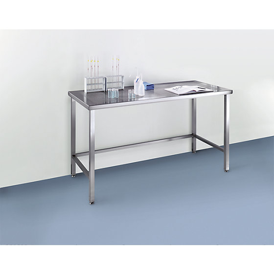 Edelstahl-Reinraumtisch mit gelochter Arbeitsplatte, Edelstahl, - 2