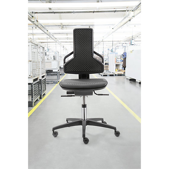 Arbeitsdrehstuhl, mit Rollen, PU-Schaum, schwarz - 2