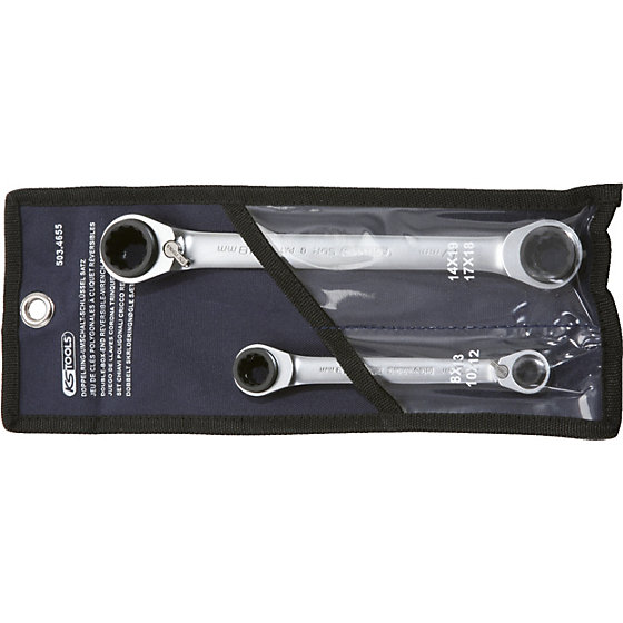 4 in 1 GEARplus umschaltbar Doppel-Ratschenringschlüssel-Satz, 2 T.,Weite 8-19mm - 2