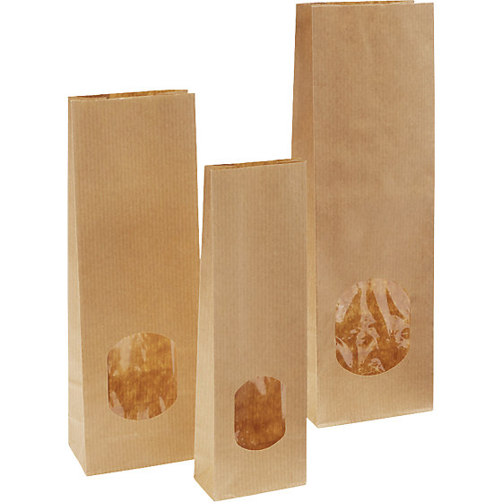 Blockbodenbeutel mit Fenster, aus Kraftpapier, OPP, VE - 2