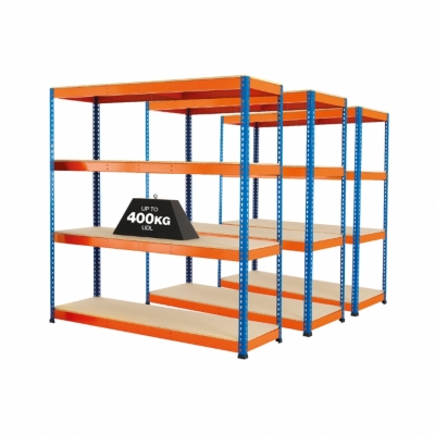 Blue & Orange industrial garage shelving up to 400kg UDL
