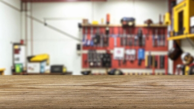 A tidy and well-organised home workshop in the garage