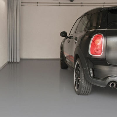 Home garage with a solid epoxy floor coating