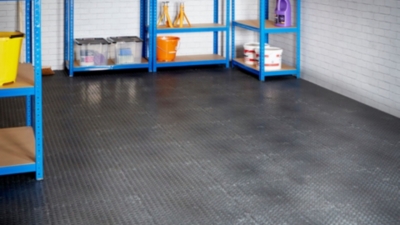 Black garage flooring using BiGDUG interlocking floor tiles