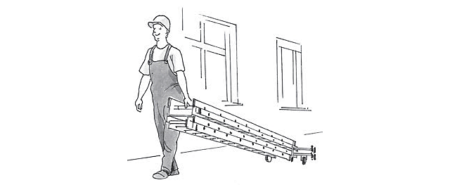 Indicações sobre o manuseamento de escadas ergonómico que poupa as costas pha