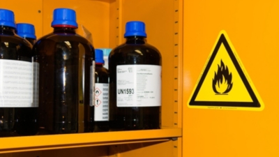 Hazardous substances being stored in a COSHH cabinet