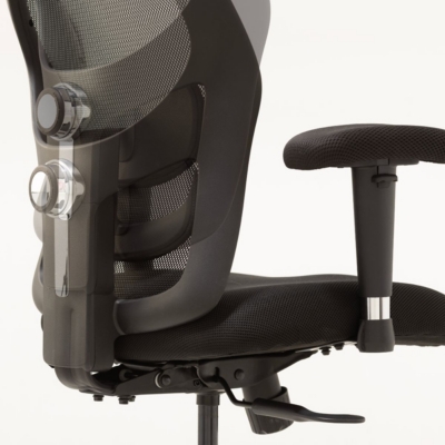 Height-adjustable backrest on the new Ergo-Tek mesh office chair