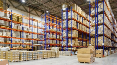 Pallet racking in a large warehouse