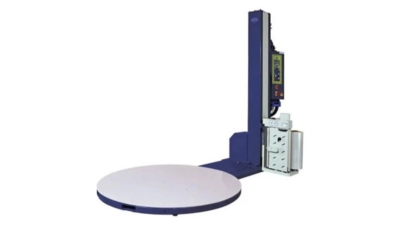 Pallet wrapping machine with pre-stretch