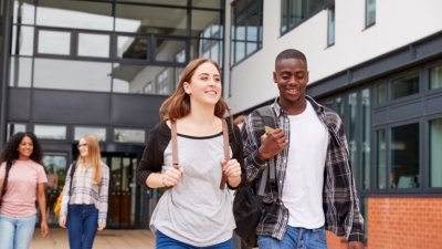 College students leaving the campus for the day